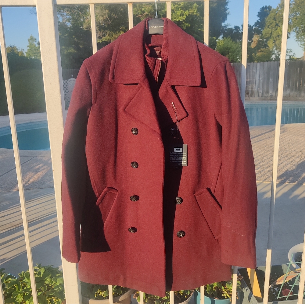Joseph Abbound Men's Modern Fit Peacoat Burgundy Wine Red Sz S Mens Warehouse